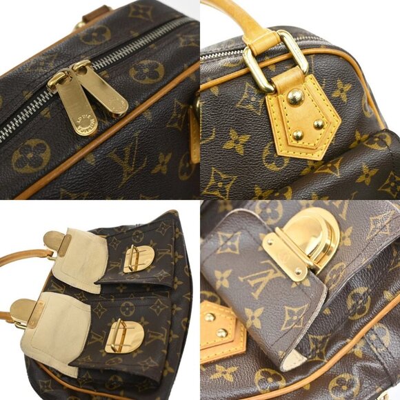 LOUIS VUITTON Manhattan PM Hand Bag Monogram Leather Brown Gold - Picture 8 of 16